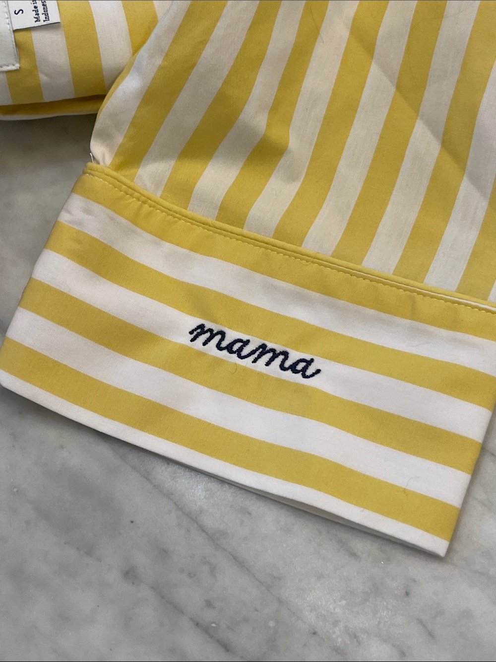 Lake Pajamas Yellow and White Striped Cotton PJ Set - "mama" Embroidered - Picture 5 of 9